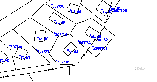 Parcela st. 307/33 v KÚ Rašovy, Katastrální mapa