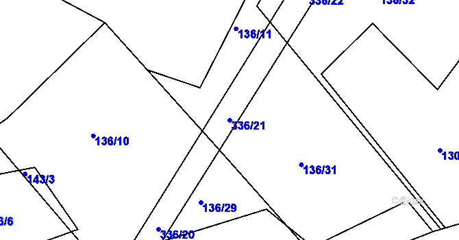 Parcela st. 336/21 v KÚ Rašovy, Katastrální mapa
