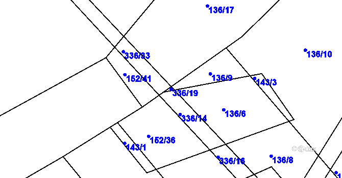 Parcela st. 336/19 v KÚ Rašovy, Katastrální mapa