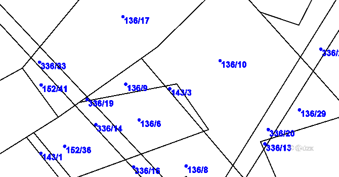 Parcela st. 143/3 v KÚ Rašovy, Katastrální mapa