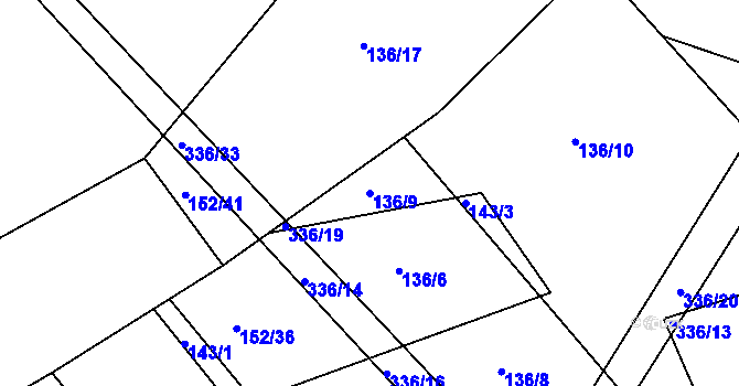 Parcela st. 136/9 v KÚ Rašovy, Katastrální mapa