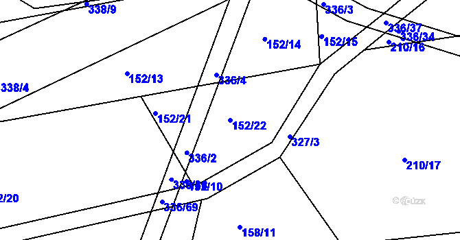 Parcela st. 152/22 v KÚ Rašovy, Katastrální mapa