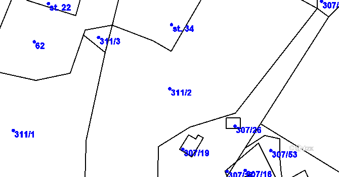 Parcela st. 311/2 v KÚ Rašovy, Katastrální mapa
