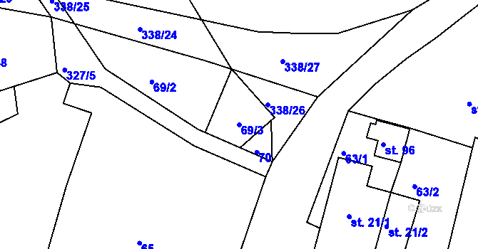 Parcela st. 69/3 v KÚ Rašovy, Katastrální mapa