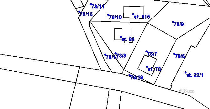 Parcela st. 78/17 v KÚ Rašovy, Katastrální mapa