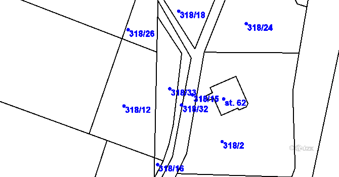 Parcela st. 318/33 v KÚ Rašovy, Katastrální mapa