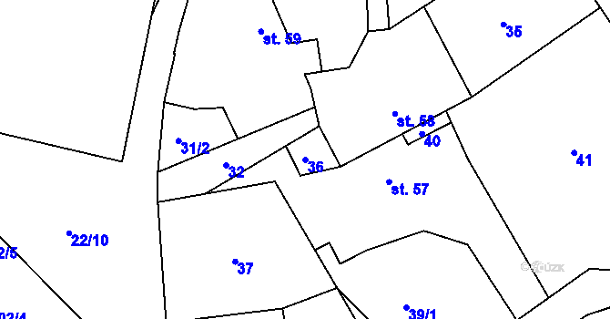 Parcela st. 36 v KÚ Turkovice u Přelouče, Katastrální mapa