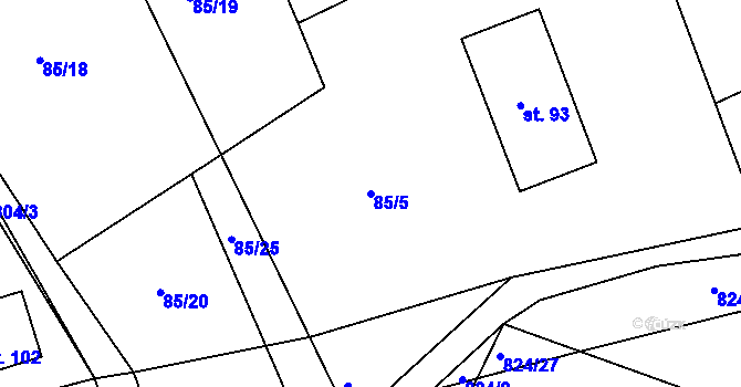 Parcela st. 85/5 v KÚ Turkovice u Přelouče, Katastrální mapa