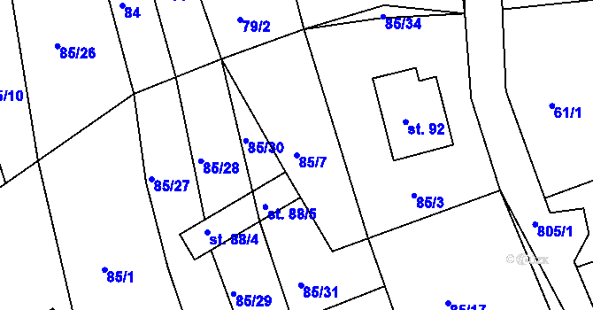 Parcela st. 85/7 v KÚ Turkovice u Přelouče, Katastrální mapa