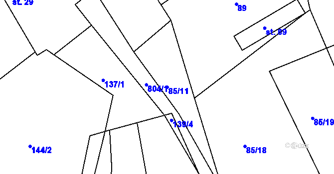 Parcela st. 85/11 v KÚ Turkovice u Přelouče, Katastrální mapa