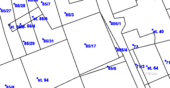 Parcela st. 85/17 v KÚ Turkovice u Přelouče, Katastrální mapa