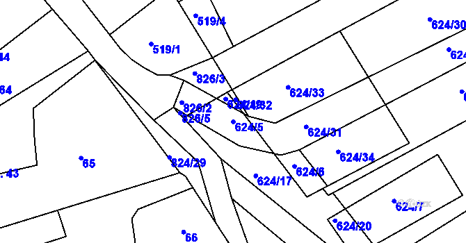 Parcela st. 624/5 v KÚ Turkovice u Přelouče, Katastrální mapa