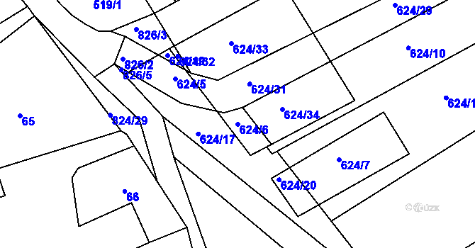 Parcela st. 624/6 v KÚ Turkovice u Přelouče, Katastrální mapa