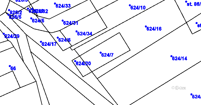 Parcela st. 624/7 v KÚ Turkovice u Přelouče, Katastrální mapa
