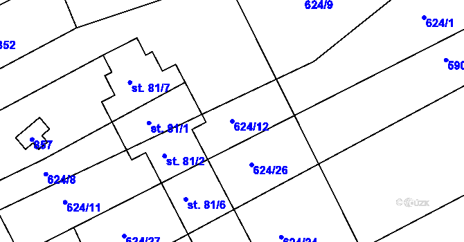 Parcela st. 624/12 v KÚ Turkovice u Přelouče, Katastrální mapa