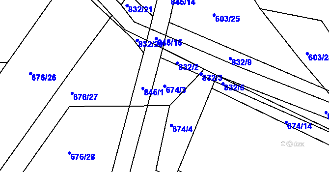 Parcela st. 674/3 v KÚ Turkovice u Přelouče, Katastrální mapa