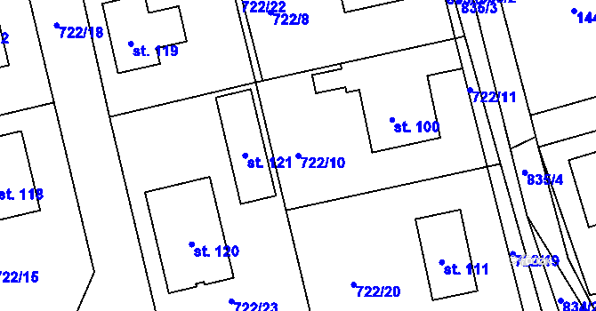 Parcela st. 722/10 v KÚ Turkovice u Přelouče, Katastrální mapa