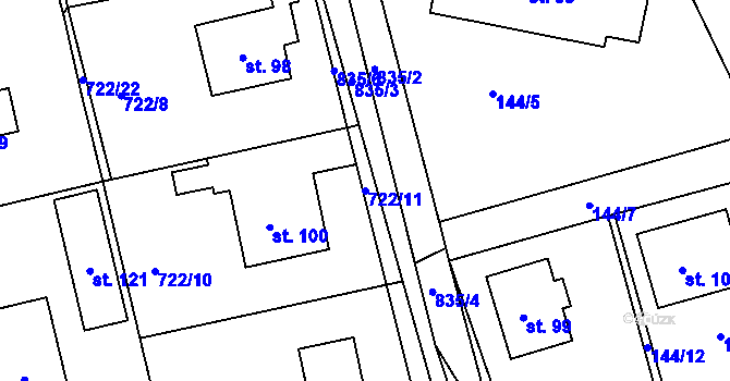 Parcela st. 722/11 v KÚ Turkovice u Přelouče, Katastrální mapa