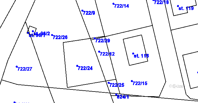 Parcela st. 722/12 v KÚ Turkovice u Přelouče, Katastrální mapa