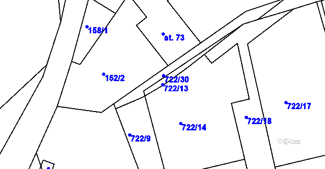 Parcela st. 722/13 v KÚ Turkovice u Přelouče, Katastrální mapa