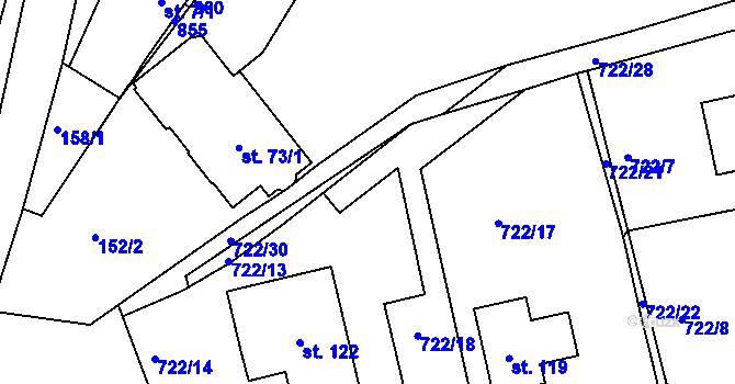 Parcela st. 722/16 v KÚ Turkovice u Přelouče, Katastrální mapa