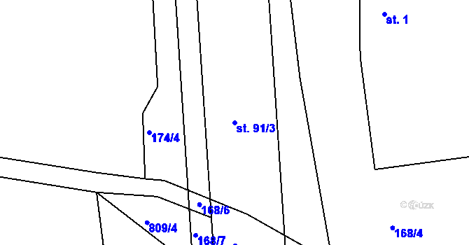 Parcela st. 91/3 v KÚ Turkovice u Přelouče, Katastrální mapa