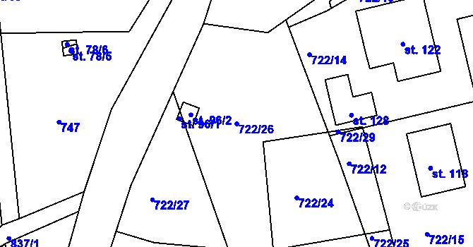 Parcela st. 722/26 v KÚ Turkovice u Přelouče, Katastrální mapa