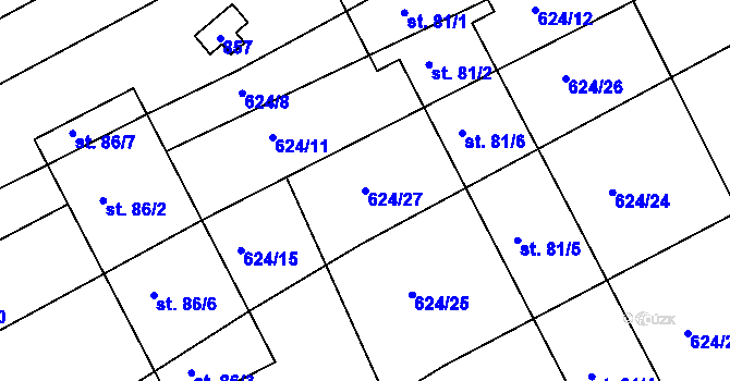 Parcela st. 624/27 v KÚ Turkovice u Přelouče, Katastrální mapa