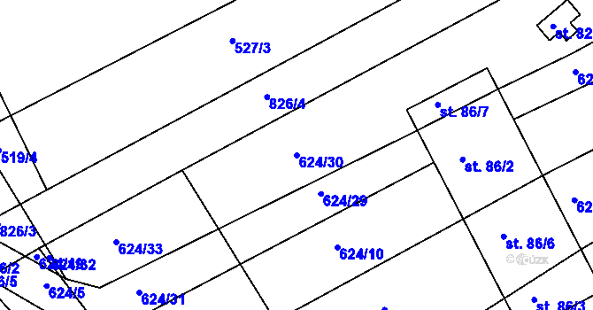 Parcela st. 624/30 v KÚ Turkovice u Přelouče, Katastrální mapa