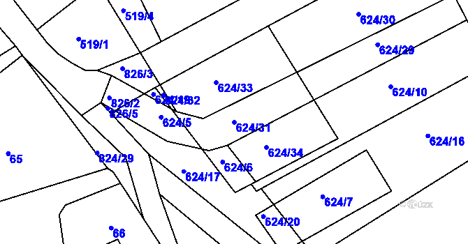 Parcela st. 624/31 v KÚ Turkovice u Přelouče, Katastrální mapa