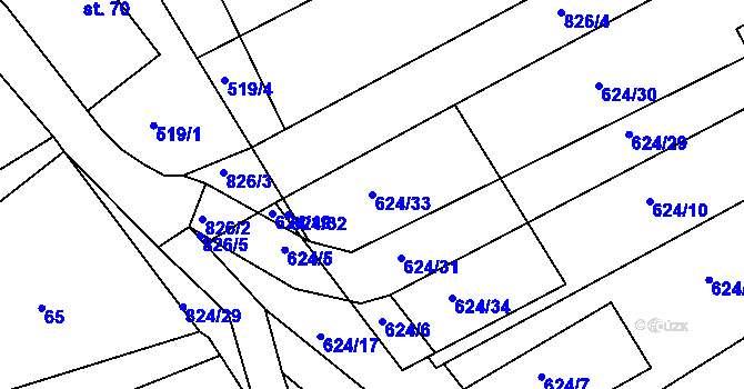 Parcela st. 624/33 v KÚ Turkovice u Přelouče, Katastrální mapa