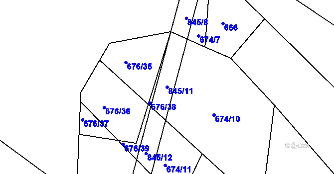Parcela st. 845/11 v KÚ Turkovice u Přelouče, Katastrální mapa