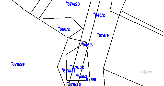 Parcela st. 845/6 v KÚ Turkovice u Přelouče, Katastrální mapa