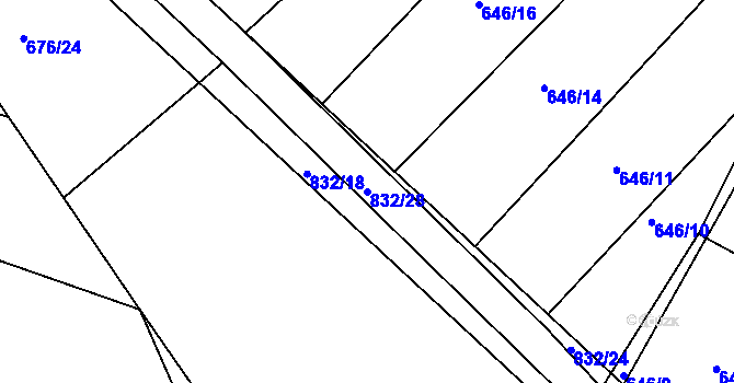 Parcela st. 832/28 v KÚ Turkovice u Přelouče, Katastrální mapa