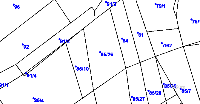Parcela st. 85/26 v KÚ Turkovice u Přelouče, Katastrální mapa
