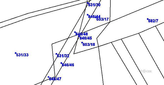 Parcela st. 603/18 v KÚ Turkovice u Přelouče, Katastrální mapa