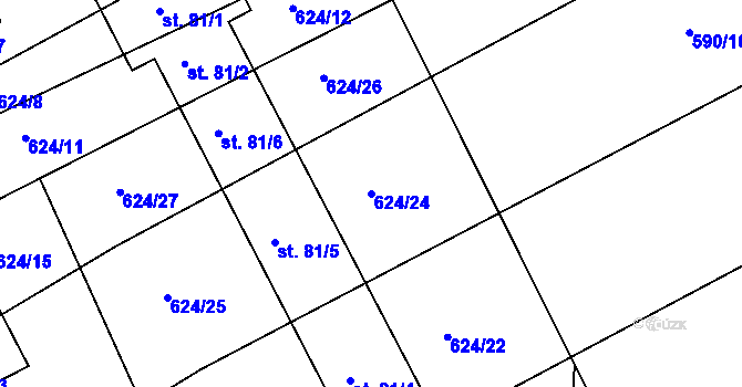 Parcela st. 624/24 v KÚ Turkovice u Přelouče, Katastrální mapa