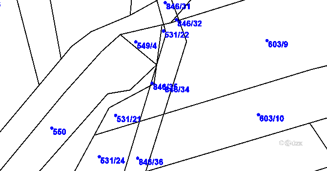 Parcela st. 846/34 v KÚ Turkovice u Přelouče, Katastrální mapa