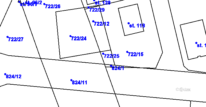 Parcela st. 722/25 v KÚ Turkovice u Přelouče, Katastrální mapa