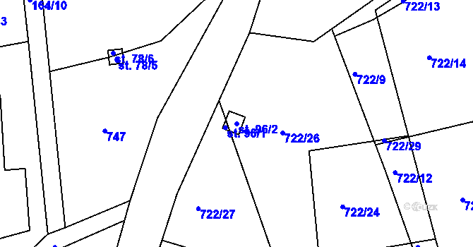 Parcela st. 96/2 v KÚ Turkovice u Přelouče, Katastrální mapa