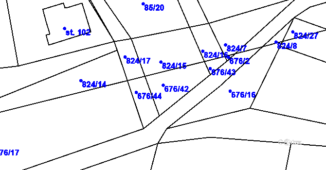 Parcela st. 676/42 v KÚ Turkovice u Přelouče, Katastrální mapa