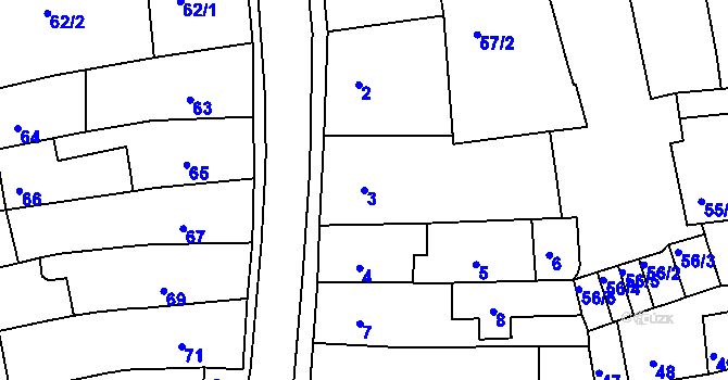 Parcela st. 3 v KÚ Turnov, Katastrální mapa
