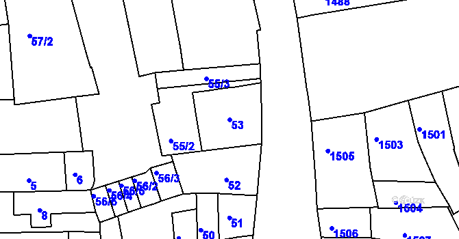 Parcela st. 53 v KÚ Turnov, Katastrální mapa