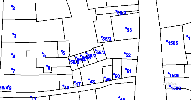 Parcela st. 56/3 v KÚ Turnov, Katastrální mapa