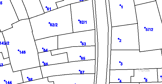 Parcela st. 63 v KÚ Turnov, Katastrální mapa