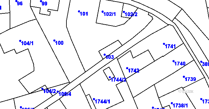 Parcela st. 103 v KÚ Turnov, Katastrální mapa