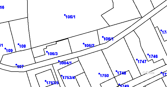 Parcela st. 106/2 v KÚ Turnov, Katastrální mapa