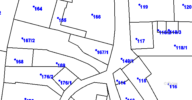 Parcela st. 167/1 v KÚ Turnov, Katastrální mapa