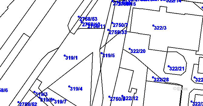 Parcela st. 319/5 v KÚ Turnov, Katastrální mapa