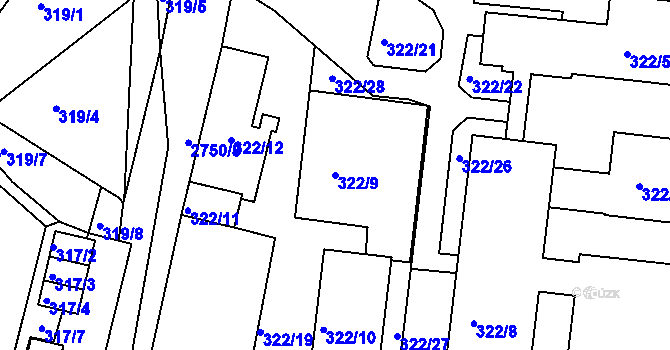 Parcela st. 322/9 v KÚ Turnov, Katastrální mapa